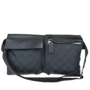 Gucci Waist Pouch Clutch Bag GG Black Canvas Leather